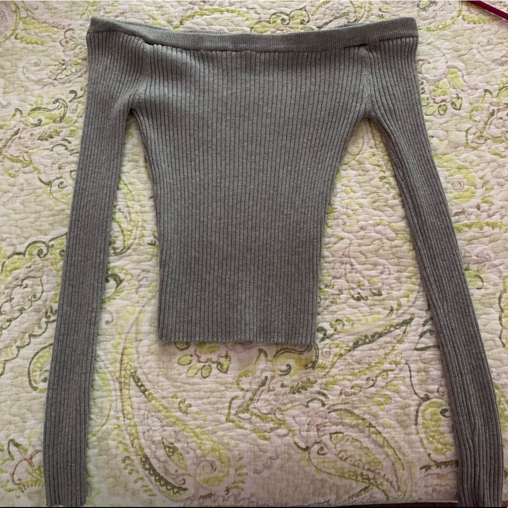 Grey off the shoulder sweater blouse